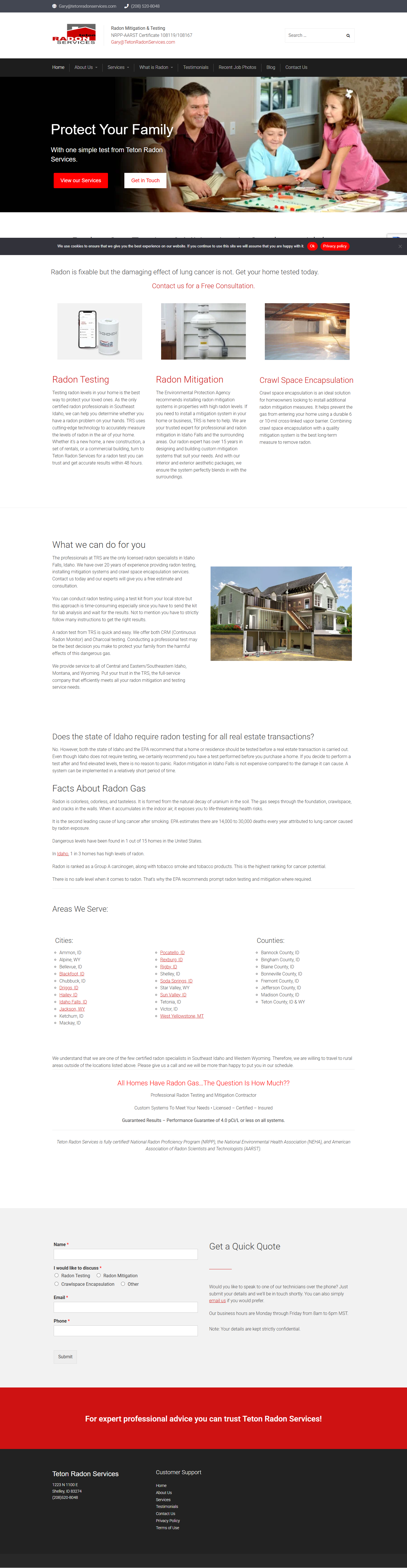 Teton Radon Services — current desktop screenshot