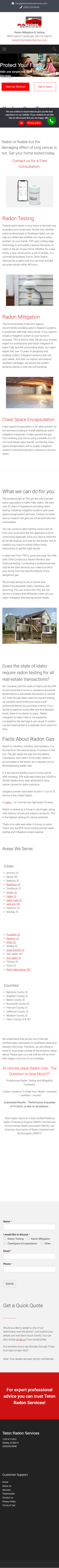 Teton Radon Services — current mobile screenshot